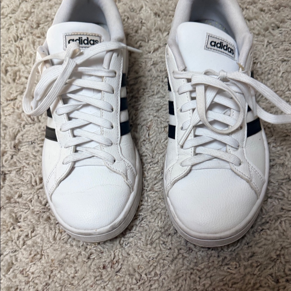 adidas White Sneakers with Black Stripes